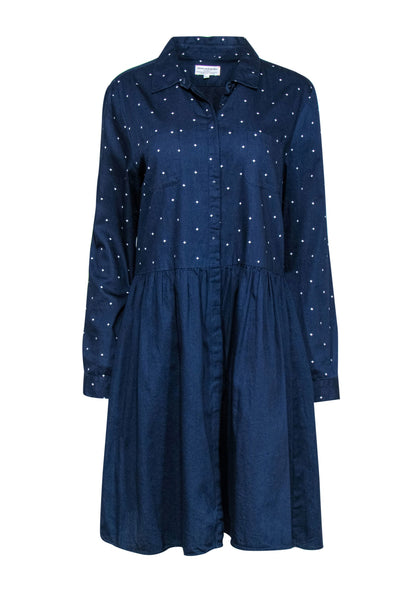 Current Boutique-Chinti & Parker - Navy Star Print Long Sleeve Button-Up Cotton Shirtdress Sz L