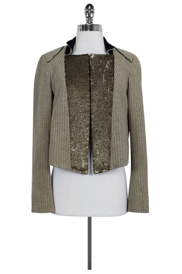 Current Boutique-Chloe - Tan Striped Sequin Jacket Sz 6