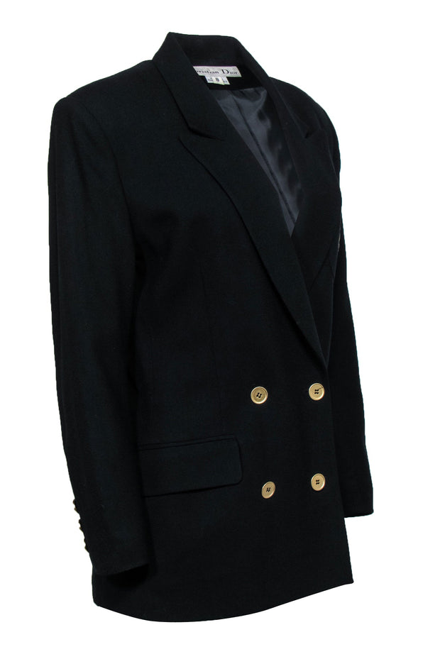 Current Boutique-Christian Dior - Black Double Breasted Wool Blazer w/ Rope Bow Embroidery Sz 8