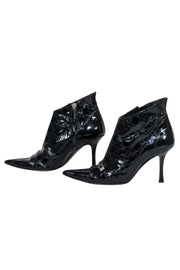 Current Boutique-Christian Dior - Black Patent Leather Pointed Toe Kitten Heel Booties Sz 6.5