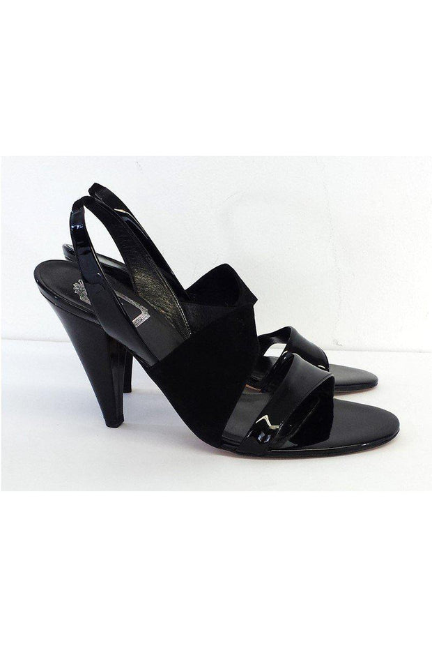 Current Boutique-Christian Dior - Black Patent Leather & Suede Sandal Heels Sz 11