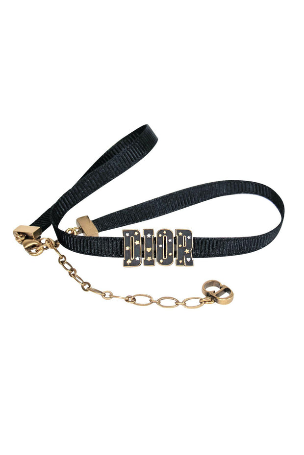 Current Boutique-Christian Dior - Black Ribbon "Dior" Choker w/ Stars & Hearts