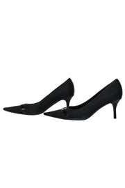 Current Boutique-Christian Dior - Black Signature Logo Canvas Pumps w/ Silver Dior Plate Sz 9