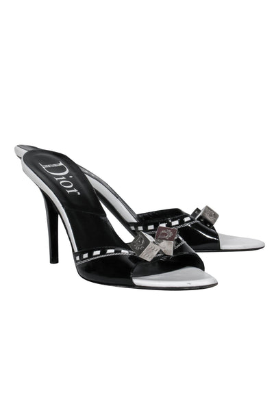 Current Boutique-Christian Dior - Black & White Patent Leather Open Toe Pumps w/ Dice Design Sz 11