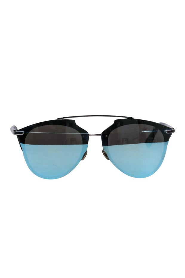 Current Boutique-Christian Dior - Blue & Silver Reflective Aviator Sunglasses