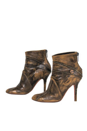 Current Boutique-Christian Dior - Brown Leather Marbled Heel Ankle Booties w/ Stitching Details Sz 6.5