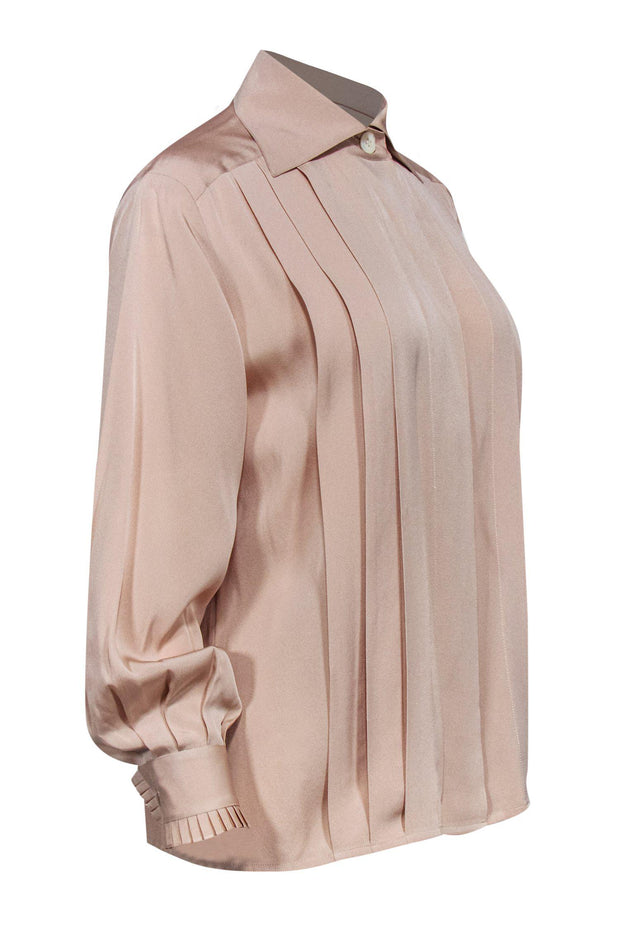 Current Boutique-Christian Dior - Champagne Pleated Button-Up Blouse Sz 10