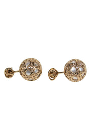 Current Boutique-Christian Dior - Gold & Pearl Art Deco Resin "Tribales" Earrings