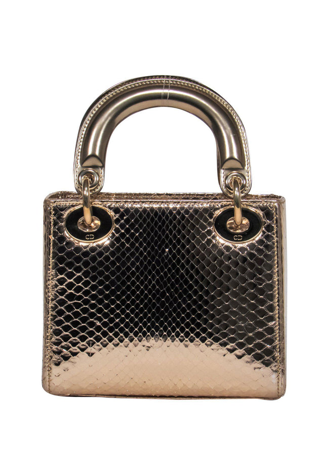 Current Boutique-Christian Dior - Gold Snakeskin "Lady Dior" Convertible Crossbody