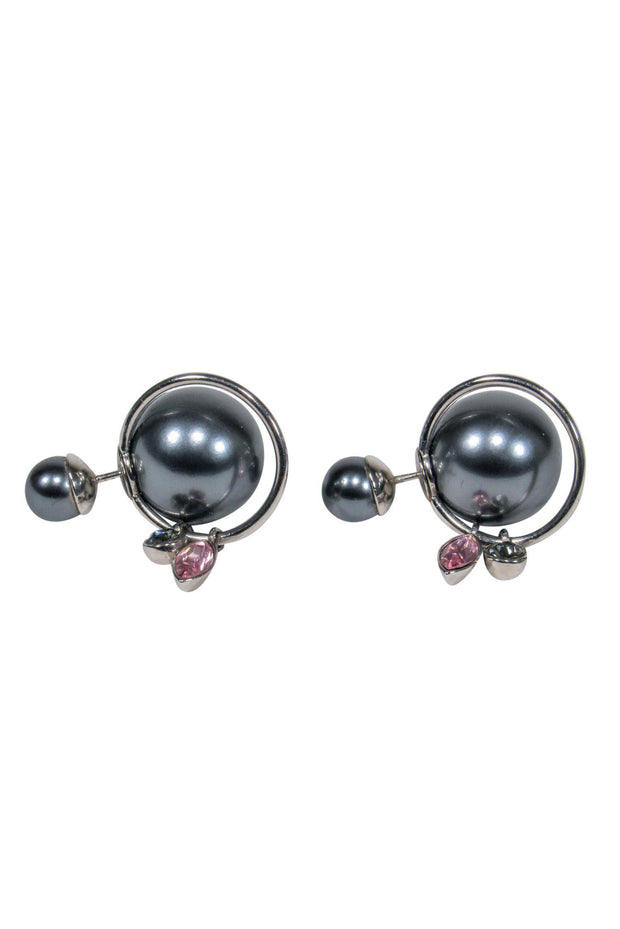 Current Boutique-Christian Dior - Gunmetal & Silver "Tribales" Stud Earrings w/ Dangle Gems