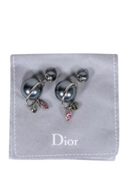 Current Boutique-Christian Dior - Gunmetal & Silver "Tribales" Stud Earrings w/ Dangle Gems