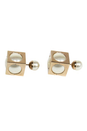 Current Boutique-Christian Dior - Pearl Resin & Gold Square "Tribales" Earrings