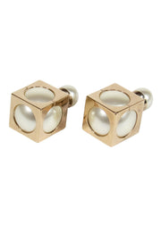 Current Boutique-Christian Dior - Pearl Resin & Gold Square "Tribales" Earrings