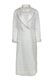 Current Boutique-Christian Dior - Vintage White Satin Quilted Double Breasted Longline House Coat Sz 2