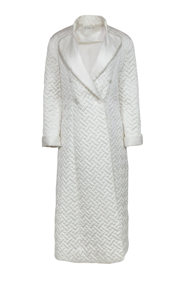 Current Boutique-Christian Dior - Vintage White Satin Quilted Double Breasted Longline House Coat Sz 2