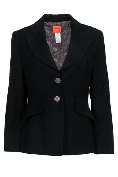 Current Boutique-Christian LaCroix - Black Two-Button Peak Lapel Blazer w/ Etched Buttons Sz 10