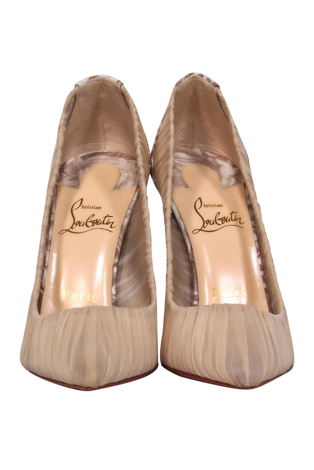 Current Boutique-Christian Louboutin - Beige Ruched Chiffon "Draperia" Pumps Sz 7.5