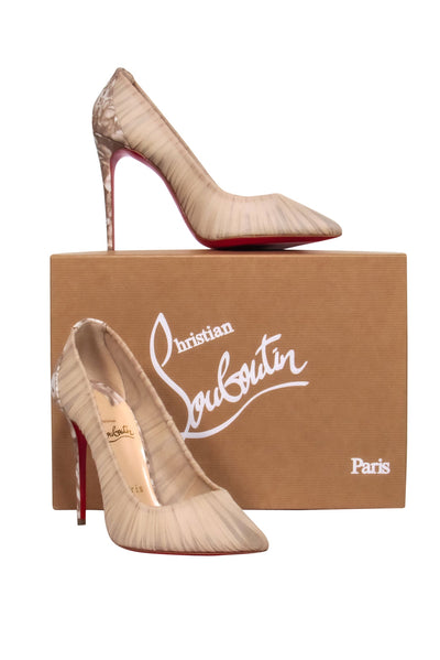 Current Boutique-Christian Louboutin - Beige Ruched Chiffon "Draperia" Pumps Sz 7.5