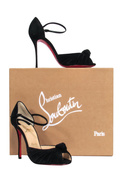 Current Boutique-Christian Louboutin - Black Suede Peep Toe Pump w/ Knot Sz 8