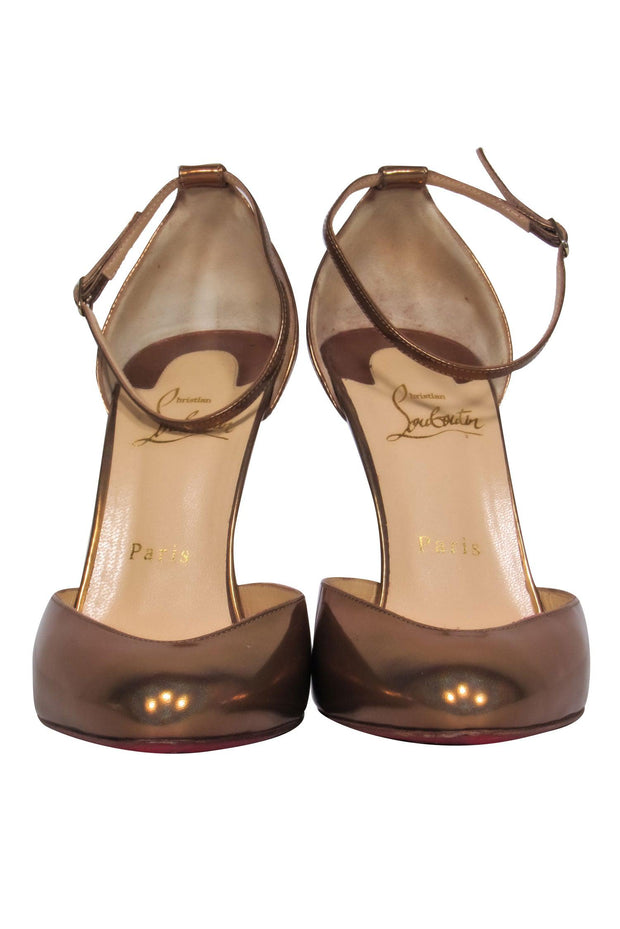 Current Boutique-Christian Louboutin - Gold Round Toe Pumps w/ Ankle Straps Sz 8.5