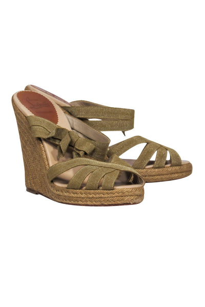 Current Boutique-Christian Louboutin - Gold Sparkly Woven Wedges w/ Bow Sz 10