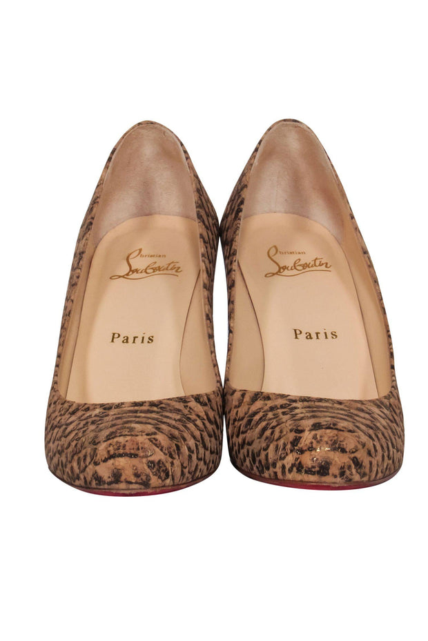 Current Boutique-Christian Louboutin - Tan Shiny Snakeskin Print Pumps Sz 6.5