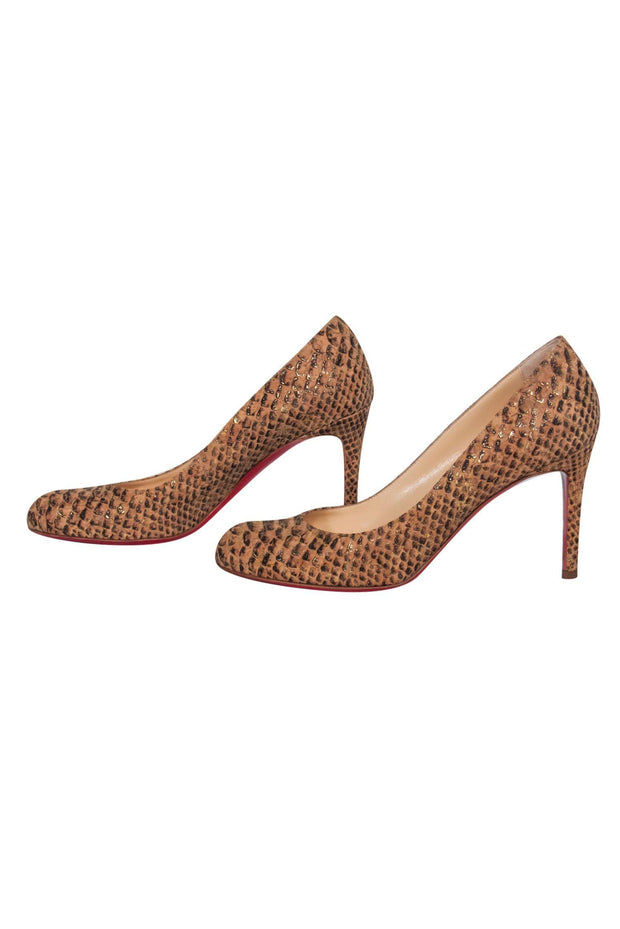 Current Boutique-Christian Louboutin - Tan Shiny Snakeskin Print Pumps Sz 6.5