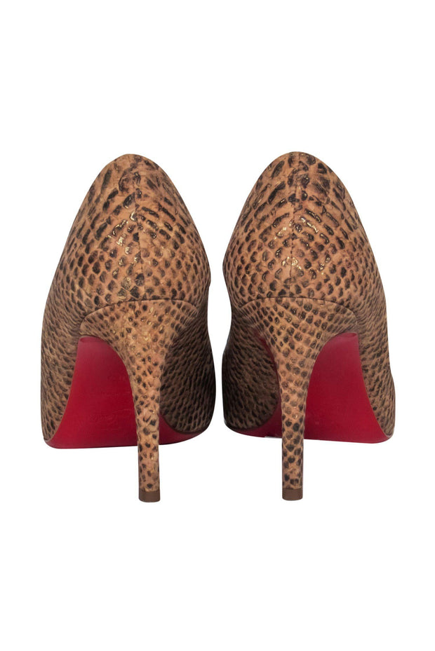 Current Boutique-Christian Louboutin - Tan Shiny Snakeskin Print Pumps Sz 6.5