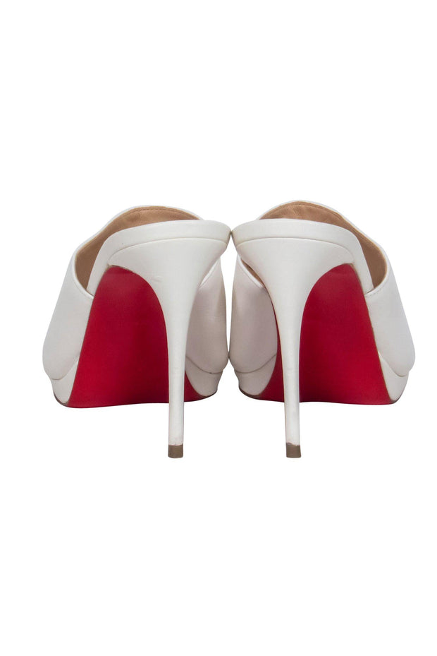 Current Boutique-Christian Louboutin - White Leather Mule-Style Peep Toe Pumps Sz 8.5