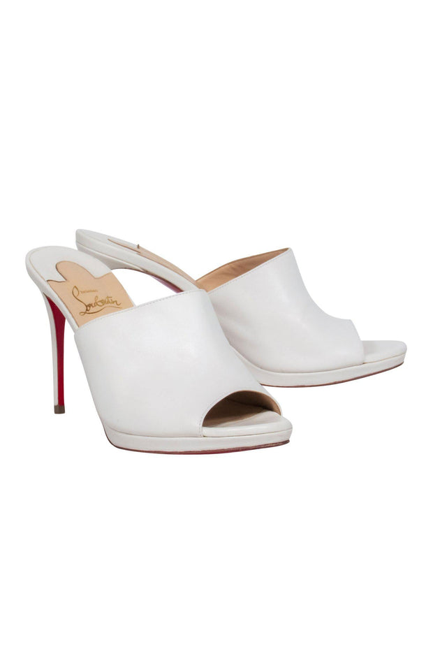 Current Boutique-Christian Louboutin - White Leather Mule-Style Peep Toe Pumps Sz 8.5