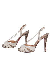 Current Boutique-Christian Louboutin - White Leather & Snakeskin Strappy Slingback Pumps Sz 7.5