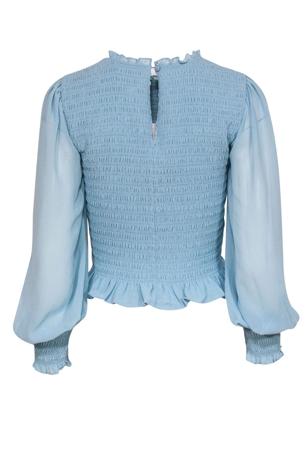 Current Boutique-Cinq a Sept - Baby Blue Blouse w/ Smocked Bodice & Bows Sz S