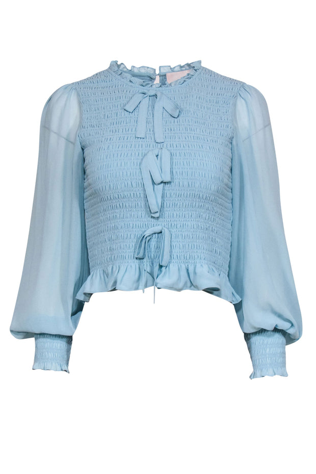 Current Boutique-Cinq a Sept - Baby Blue Blouse w/ Smocked Bodice & Bows Sz S