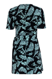 Current Boutique-Cinq a Sept - Black & Green Leaf Print Short Sleeve Sheath Dress w/ Wrap Sz 2