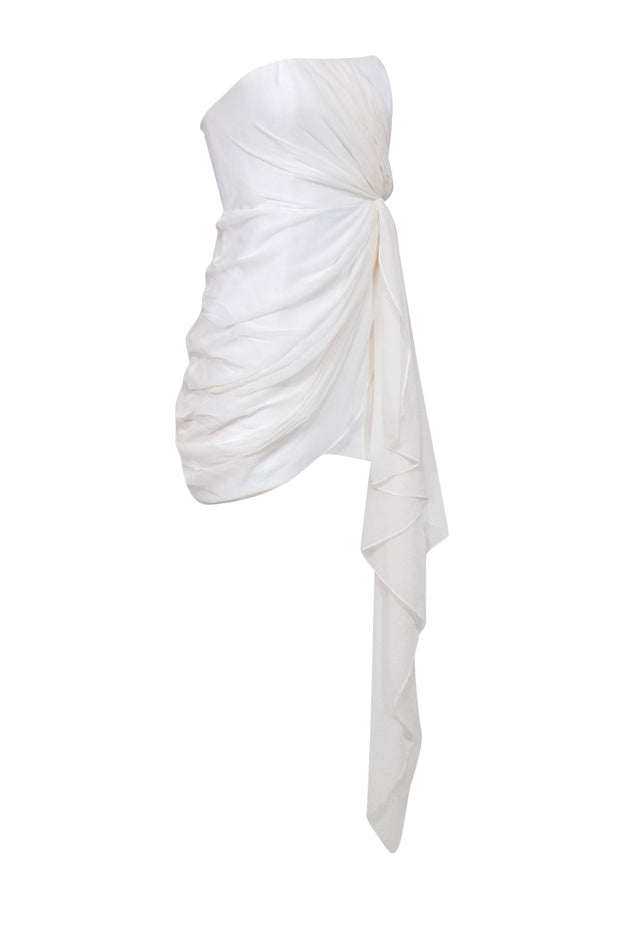 Current Boutique-Cinq a Sept - Ivory Draped Strapless Mini Dress w/ Flounce Sz 4