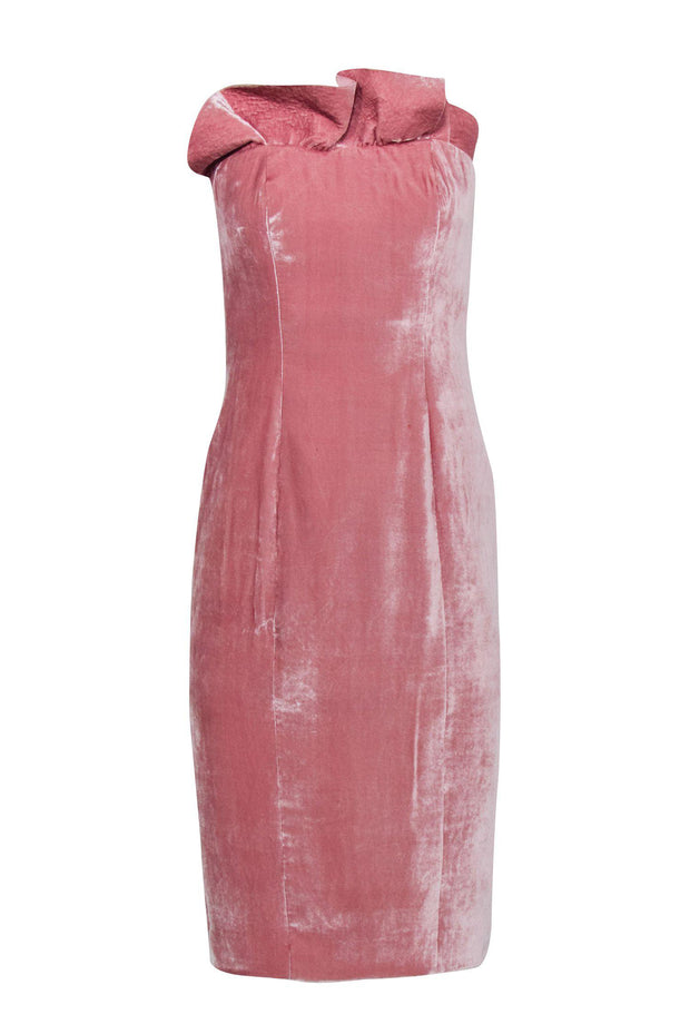 Current Boutique-Cinq a Sept - Light Pink Velvet Strapless Dress w/ Ruffle Neckline Sz 4