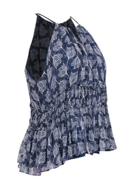 Current Boutique-Cinq a Sept - Navy & Ivory Floral Printed Silk Sleeveless Blouse Sz M