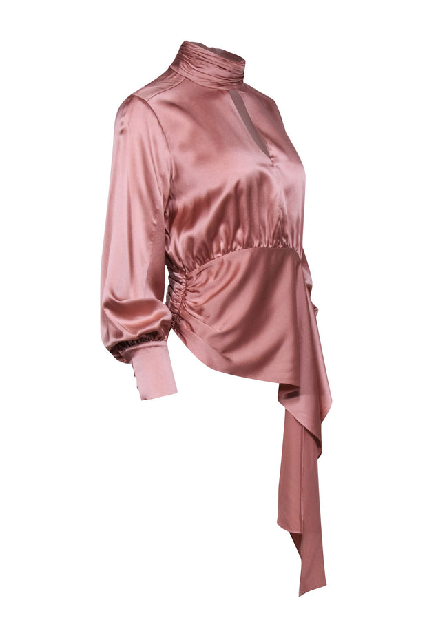 Current Boutique-Cinq a Sept - Rose Silk Faux Wrap Blouse w/ Collared Neckline & Keyhole Sz M