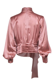 Current Boutique-Cinq a Sept - Rose Silk Faux Wrap Blouse w/ Collared Neckline & Keyhole Sz M