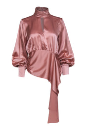 Current Boutique-Cinq a Sept - Rose Silk Faux Wrap Blouse w/ Collared Neckline & Keyhole Sz M