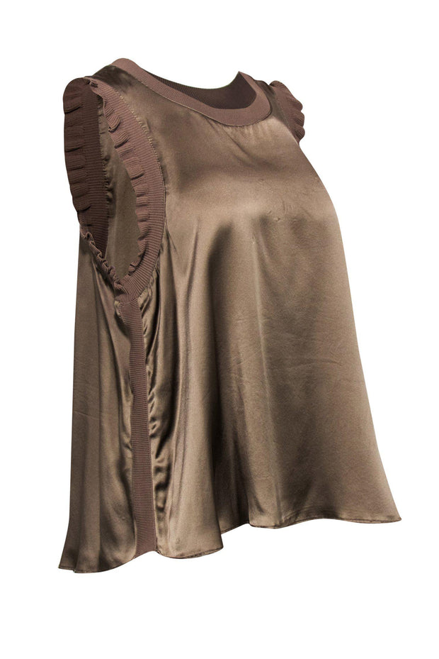 Current Boutique-Cinq a Sept - Taupe Satin & Ribbed Knit Tank Sz XL