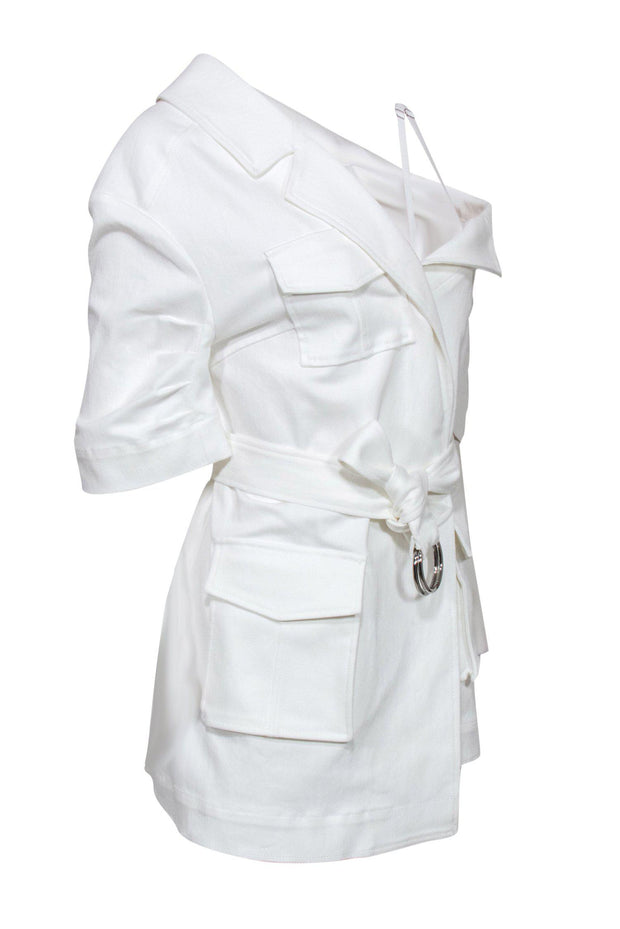 Current Boutique-Cinq a Sept - White Asymmetric Cropped Sleeve "Katie" Jacket Sz 12