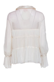 Current Boutique-Cinq a Sept - White Sheer Silk Tiered Peasant Blouse w/ Black Ties Sz S