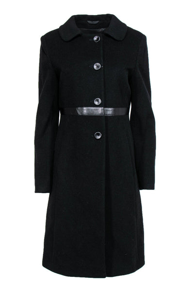 Current Boutique-Cinzia Rocca - Black Wool Overcoat w/ Leather Trim Sz 10