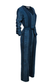 Current Boutique-Cloth & Stone by Anthropologie - Blue Chambray Striped Long Sleeve Jumpsuit Sz S