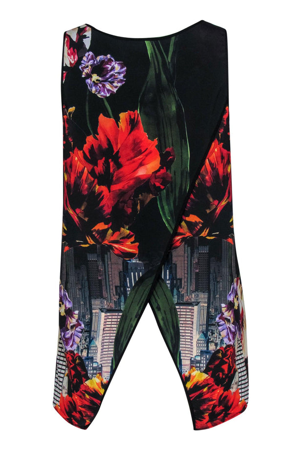 Current Boutique-Clover Canyon - Black & White Art Deco New York Print w/ Flowers & Gems Sz M