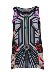 Current Boutique-Clover Canyon - Black & White Art Deco New York Print w/ Flowers & Gems Sz M