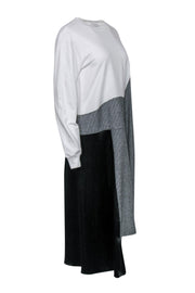 Current Boutique-Clu - White, Grey & Black Houndstooth Sweatshirt-Style Midi Dress Sz S