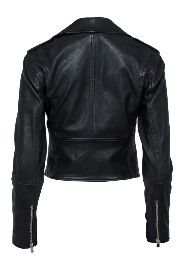 Current Boutique-Club Monaco - Black Smooth Leather Zip-Up Moto Jacket Sz XS