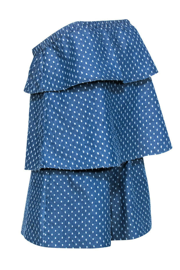 Current Boutique-Club Monaco - Blue Chambray Polka Dot Embossed Tiered Strapless "Leele" Romper Sz 2